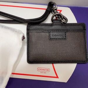 COACH ID LANYARD EXPRESSO BROWN CARD HOLDER SIGNATURE CANVAS LEATHER NWT F63019